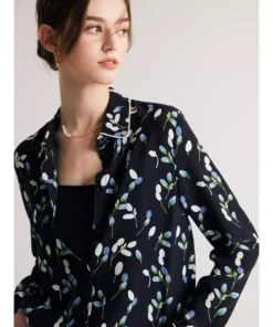 Chic Navy Floral Silk Blouse