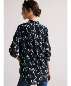 Chic Navy Floral Silk Blouse