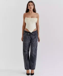 Chic Strapless Beaded Tassel Corset Top