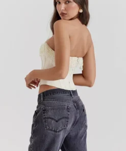 Chic Strapless Beaded Tassel Corset Top