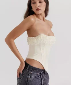 Chic Strapless Beaded Tassel Corset Top