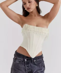Chic Strapless Beaded Tassel Corset Top