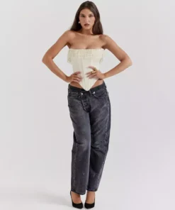 Chic Strapless Beaded Tassel Corset Top