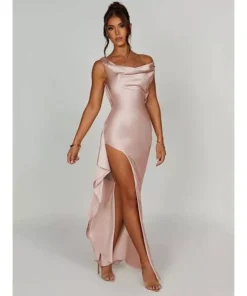 Elegant Satin Backless Split Maxi Dress