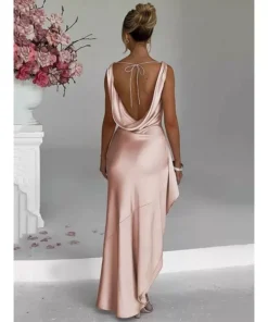 Elegant Satin Backless Split Maxi Dress