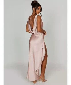 Elegant Satin Backless Split Maxi Dress