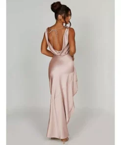 Elegant Satin Backless Split Maxi Dress