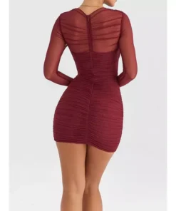 Sheer Long Sleeve Backless Bodycon Mini Dress