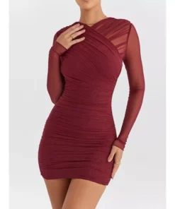 Sheer Long Sleeve Backless Bodycon Mini Dress