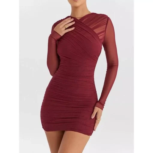 Sheer Long Sleeve Backless Bodycon Mini Dress