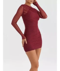Sheer Long Sleeve Backless Bodycon Mini Dress