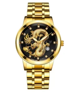Gold Dragon Men’s Luxury Stainless Steel Quartz Watch – Elegant Business Casual Timepiece with Full Calendar