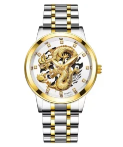 Gold Dragon Men’s Luxury Stainless Steel Quartz Watch – Elegant Business Casual Timepiece with Full Calendar