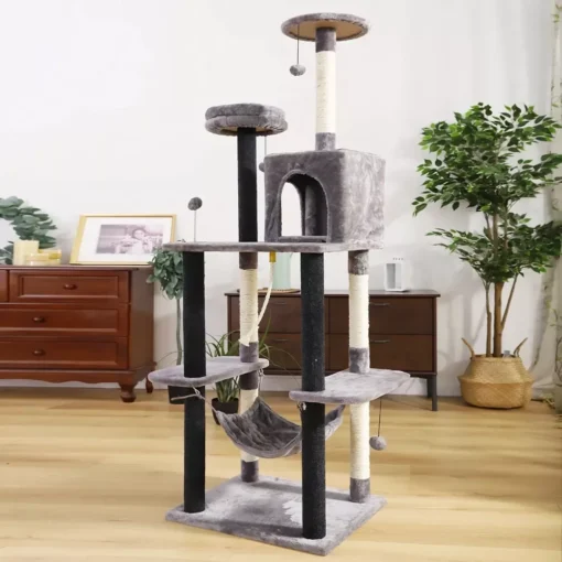 Multi-Layer Luxury Cat Tree House with Condo & Accessories