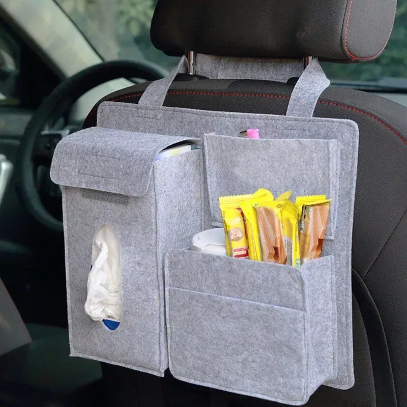 Multi-Pocket Felt Car Seat Organizer – Space-Saving Travel Storage Bag