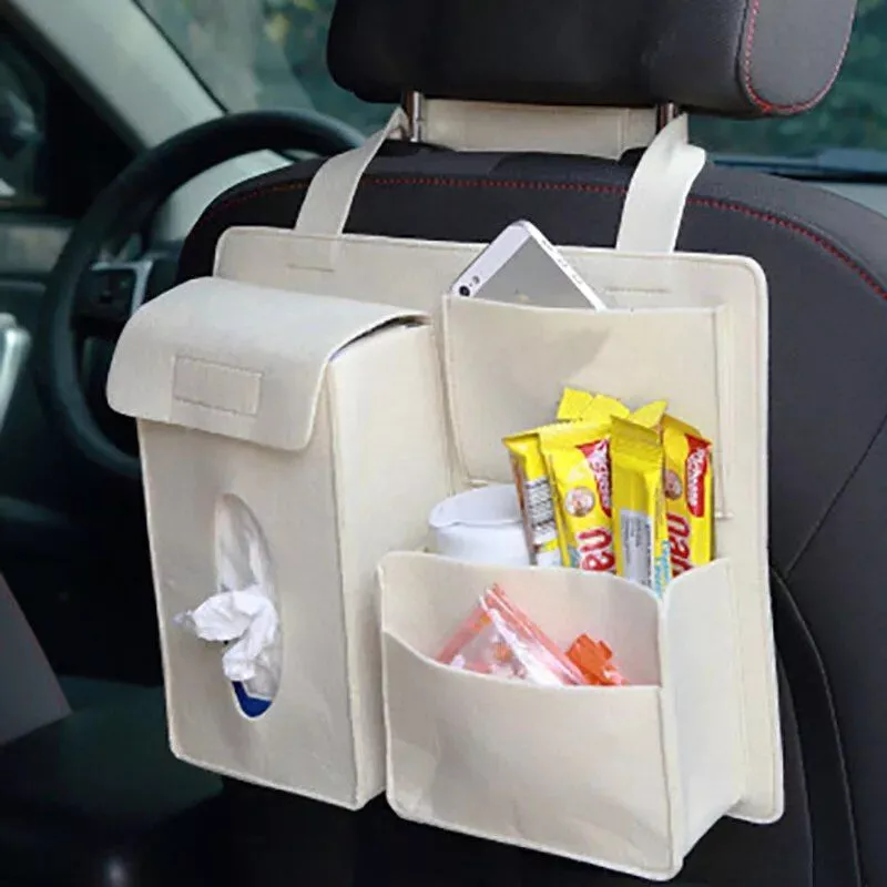 Multi-Pocket Felt Car Seat Organizer – Space-Saving Travel Storage Bag