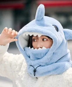 Cute Cartoon Shark Fleece Ski Helmet Cover – Comfortable & Warm Headwear for Winter Sports