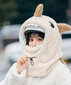 Cute Cartoon Shark Fleece Ski Helmet Cover – Comfortable & Warm Headwear for Winter Sports