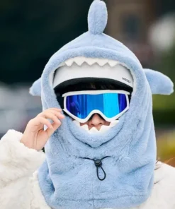 Cute Cartoon Shark Fleece Ski Helmet Cover – Comfortable & Warm Headwear for Winter Sports