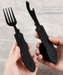 Stainless Steel 4-in-1 Camping Utensil Set: Foldable Spoon, Fork, Knife, Bottle Opener