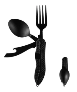 Stainless Steel 4-in-1 Camping Utensil Set: Foldable Spoon, Fork, Knife, Bottle Opener