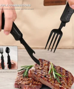 Stainless Steel 4-in-1 Camping Utensil Set: Foldable Spoon, Fork, Knife, Bottle Opener