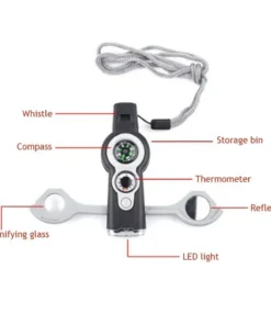 Multi-Purpose Outdoor Emergency Survival Tool with LED Light and Whistle