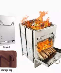 Compact Stainless Steel Folding Wood Stove – Portable BBQ Grill for Outdoor Adventures