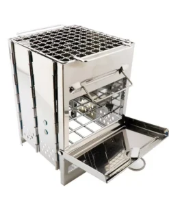 Compact Stainless Steel Folding Wood Stove – Portable BBQ Grill for Outdoor Adventures