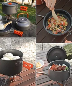 Portable Aluminum Camping Cookware Set – Nonstick Outdoor Cooking Gear for Hiking, Picnics & BBQ