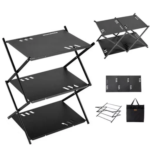 Multi-Level Portable Folding Camping Shelf – Aluminum Outdoor BBQ Table Rack