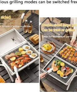 Portable Dual Cooking Area Charcoal Grill – Smoke-Free, Easy Carry BBQ for Outdoor Adventures