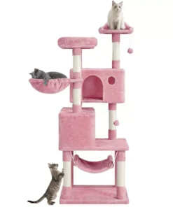 64” Multi-Level Pink Cat Tree Tower with Condos, Scratching Posts, and Hammock