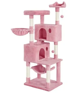 64” Multi-Level Pink Cat Tree Tower with Condos, Scratching Posts, and Hammock