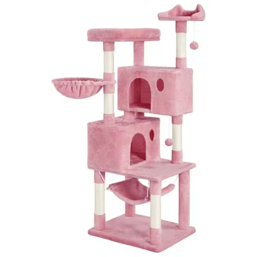 64” Multi-Level Pink Cat Tree Tower with Condos, Scratching Posts, and Hammock