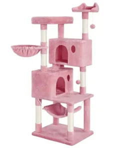 64” Multi-Level Pink Cat Tree Tower with Condos, Scratching Posts, and Hammock