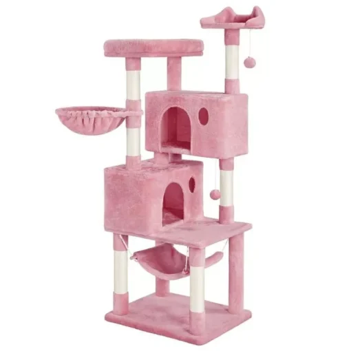 64” Multi-Level Pink Cat Tree Tower with Condos, Scratching Posts, and Hammock