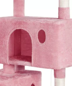 64” Multi-Level Pink Cat Tree Tower with Condos, Scratching Posts, and Hammock
