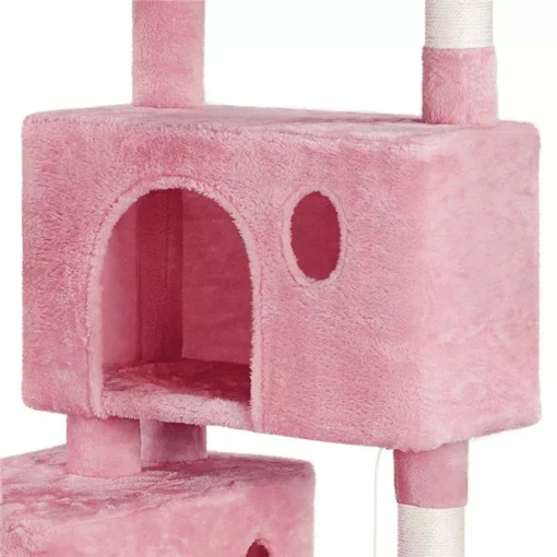 64” Multi-Level Pink Cat Tree Tower with Condos, Scratching Posts, and Hammock