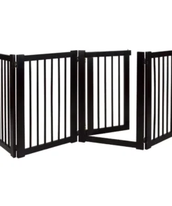 Elegant Espresso Hardwood Freestanding Pet Gate with Walk-Through Door