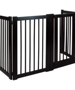Elegant Espresso Hardwood Freestanding Pet Gate with Walk-Through Door
