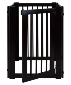 Elegant Espresso Hardwood Freestanding Pet Gate with Walk-Through Door