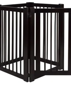 Elegant Espresso Hardwood Freestanding Pet Gate with Walk-Through Door