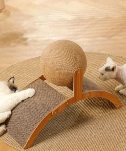 Deluxe Wooden Cat Scratcher with Sisal Ball
