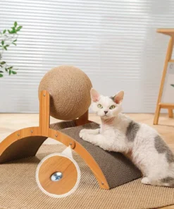 Deluxe Wooden Cat Scratcher with Sisal Ball