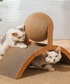 Deluxe Wooden Cat Scratcher with Sisal Ball