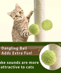 Green Leafy Cat Scratching Post with Sisal Rope and Playful Balls