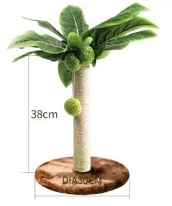 Green Leafy Cat Scratching Post with Sisal Rope and Playful Balls