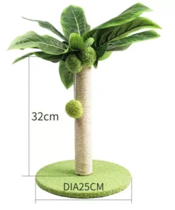 Green Leafy Cat Scratching Post with Sisal Rope and Playful Balls