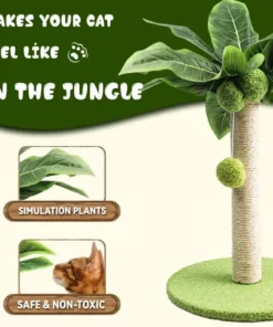 Green Leafy Cat Scratching Post with Sisal Rope and Playful Balls